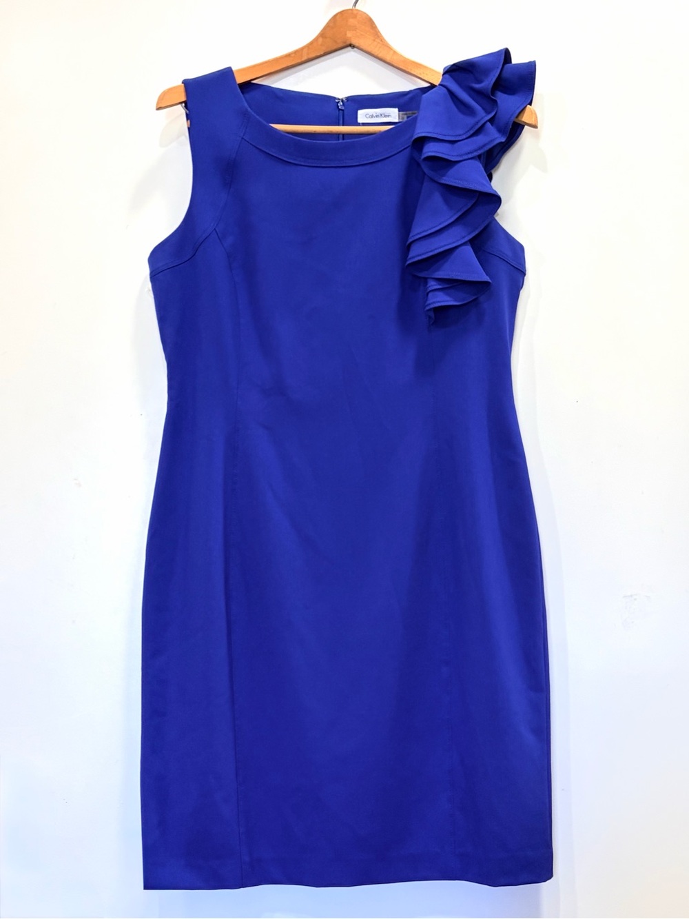 Calvin Klein- Cobalt Blue One-Shoulder Ruffle Dress